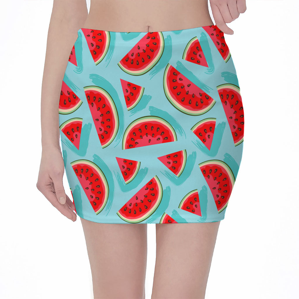 Blue Watermelon Pieces Pattern Print Pencil Mini Skirt