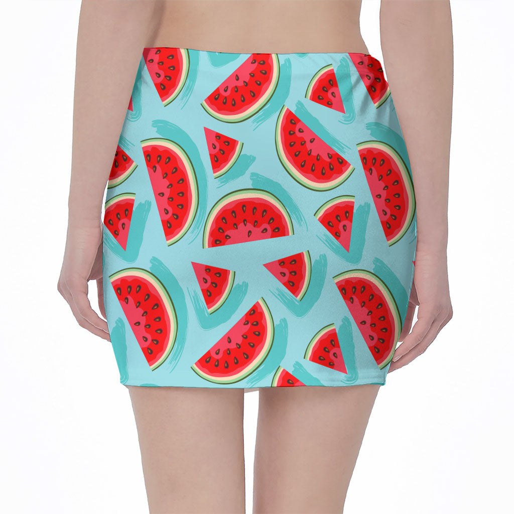 Blue Watermelon Pieces Pattern Print Pencil Mini Skirt
