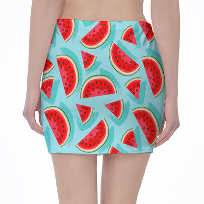 Blue Watermelon Pieces Pattern Print Pencil Mini Skirt