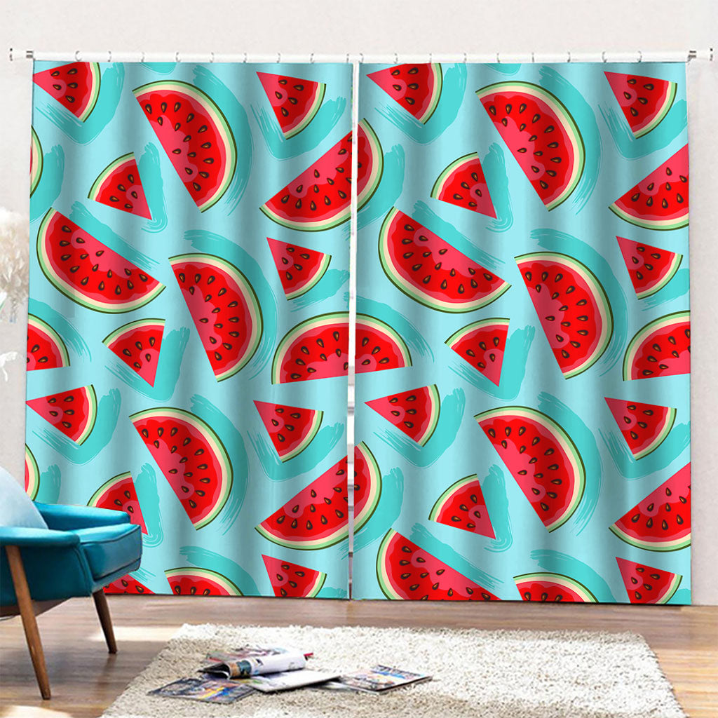 Blue Watermelon Pieces Pattern Print Pencil Pleat Curtains