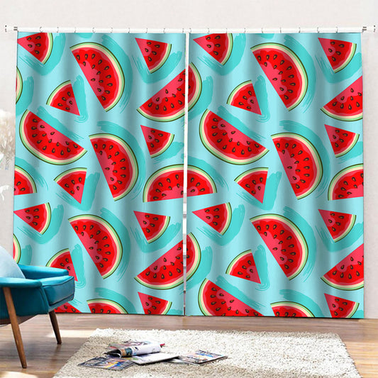 Blue Watermelon Pieces Pattern Print Pencil Pleat Curtains