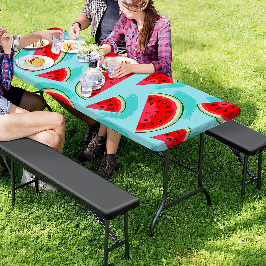 Blue Watermelon Pieces Pattern Print Picnic Table Cover