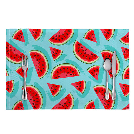 Blue Watermelon Pieces Pattern Print Placemat