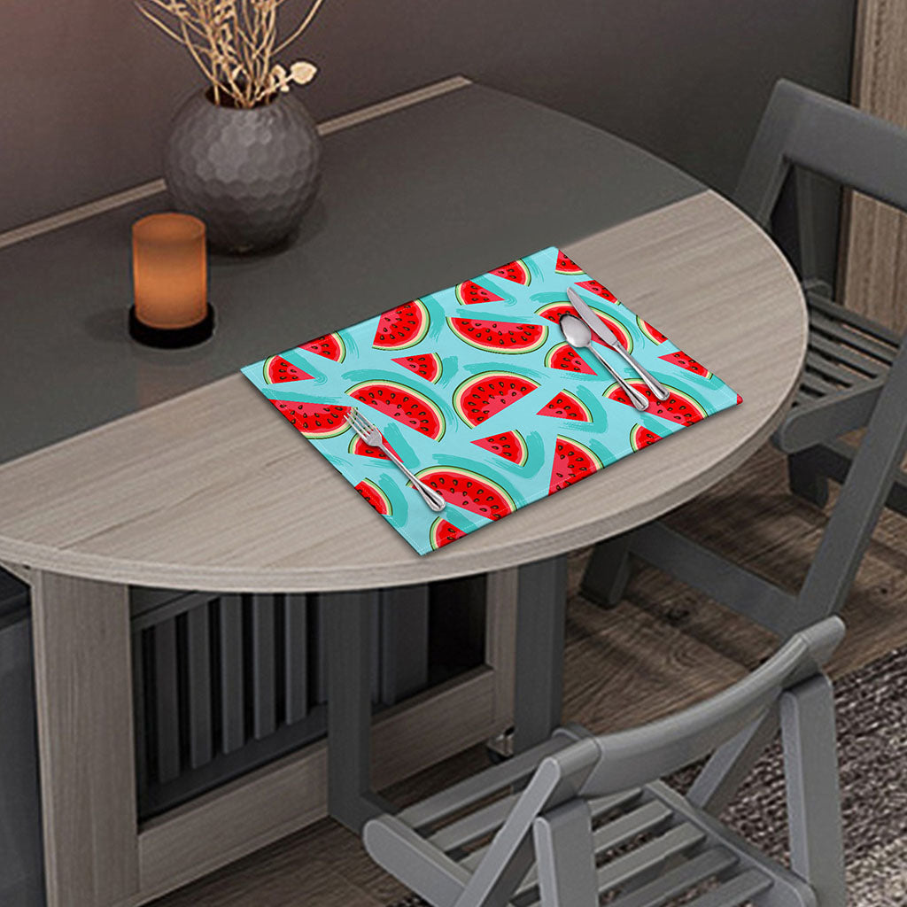Blue Watermelon Pieces Pattern Print Placemat