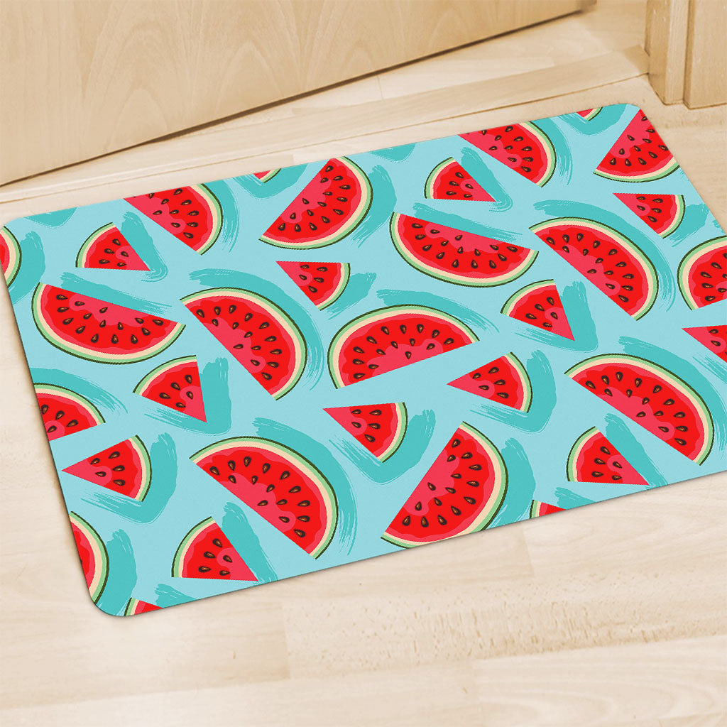 Blue Watermelon Pieces Pattern Print Polyester Doormat