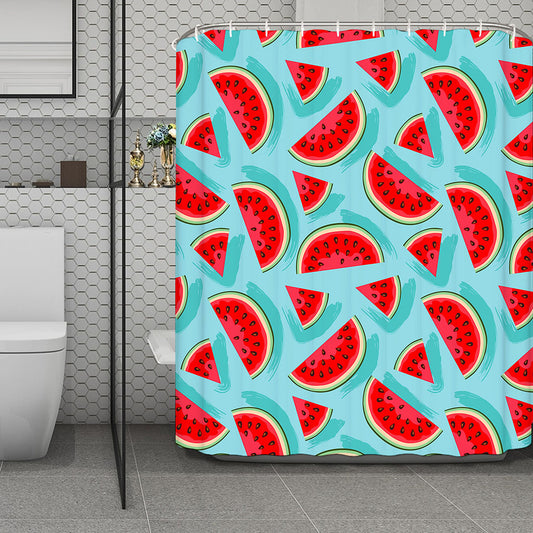 Blue Watermelon Pieces Pattern Print Polyester Shower Curtain
