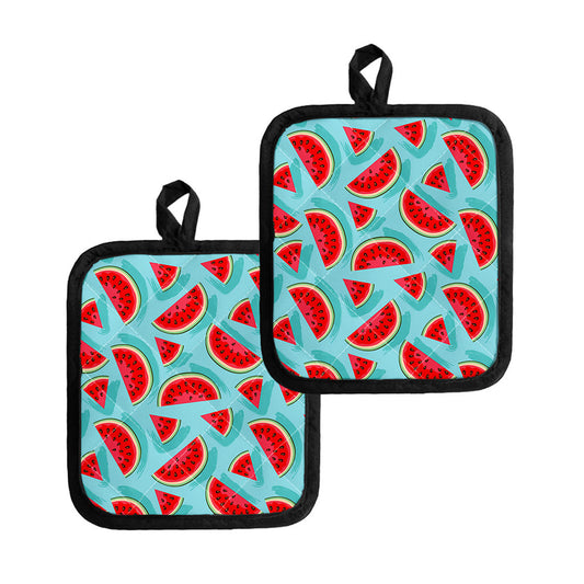 Blue Watermelon Pieces Pattern Print Pot Holders