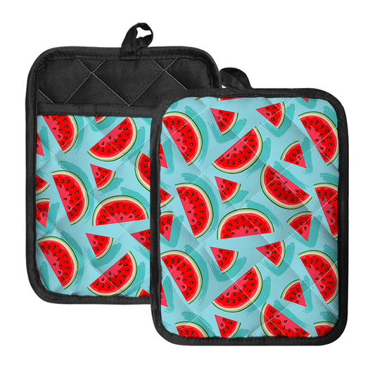 Blue Watermelon Pieces Pattern Print Pot Holders With Pocket