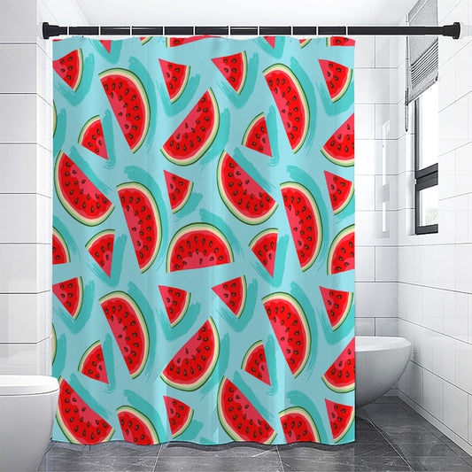 Blue Watermelon Pieces Pattern Print Premium Shower Curtain