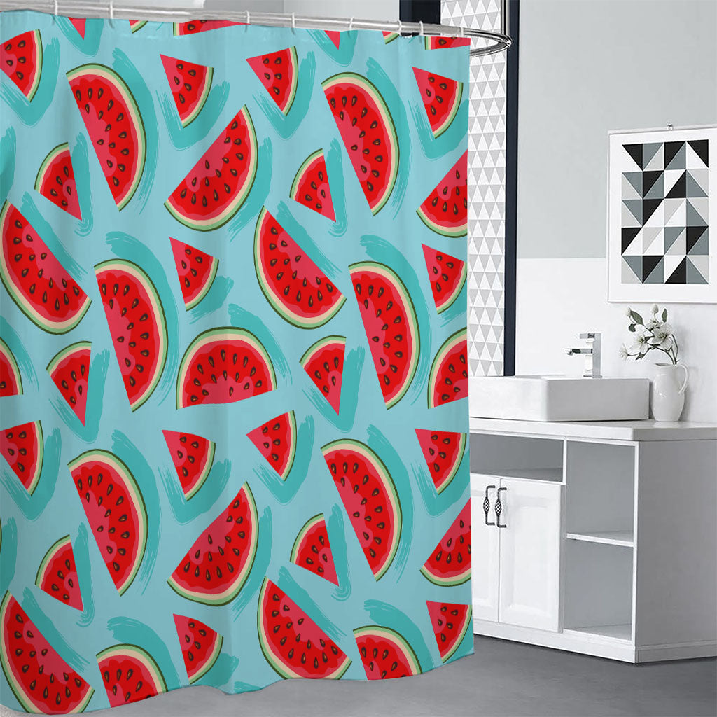 Blue Watermelon Pieces Pattern Print Premium Shower Curtain