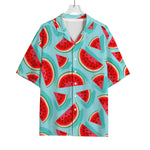 Blue Watermelon Pieces Pattern Print Rayon Hawaiian Shirt