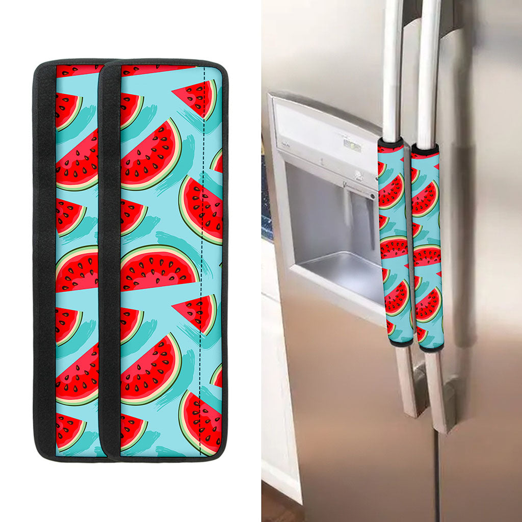 Blue Watermelon Pieces Pattern Print Refrigerator Handle Covers