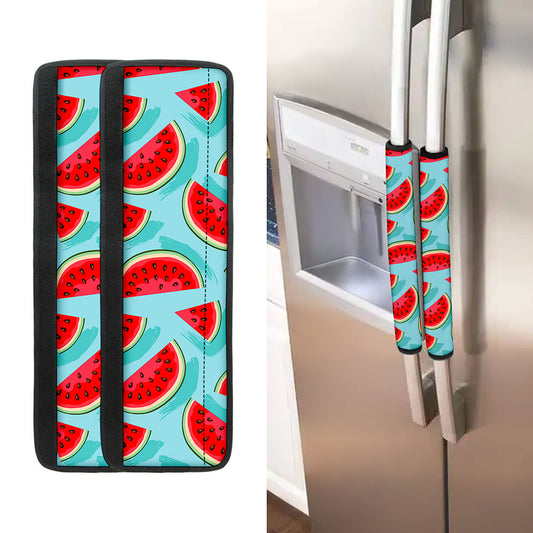 Blue Watermelon Pieces Pattern Print Refrigerator Handle Covers