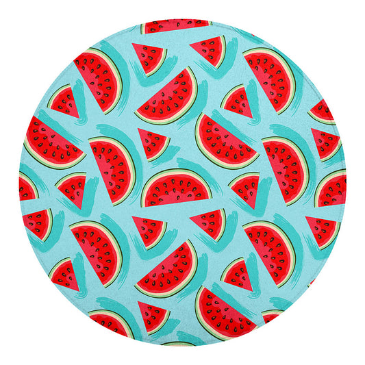 Blue Watermelon Pieces Pattern Print Round Blanket