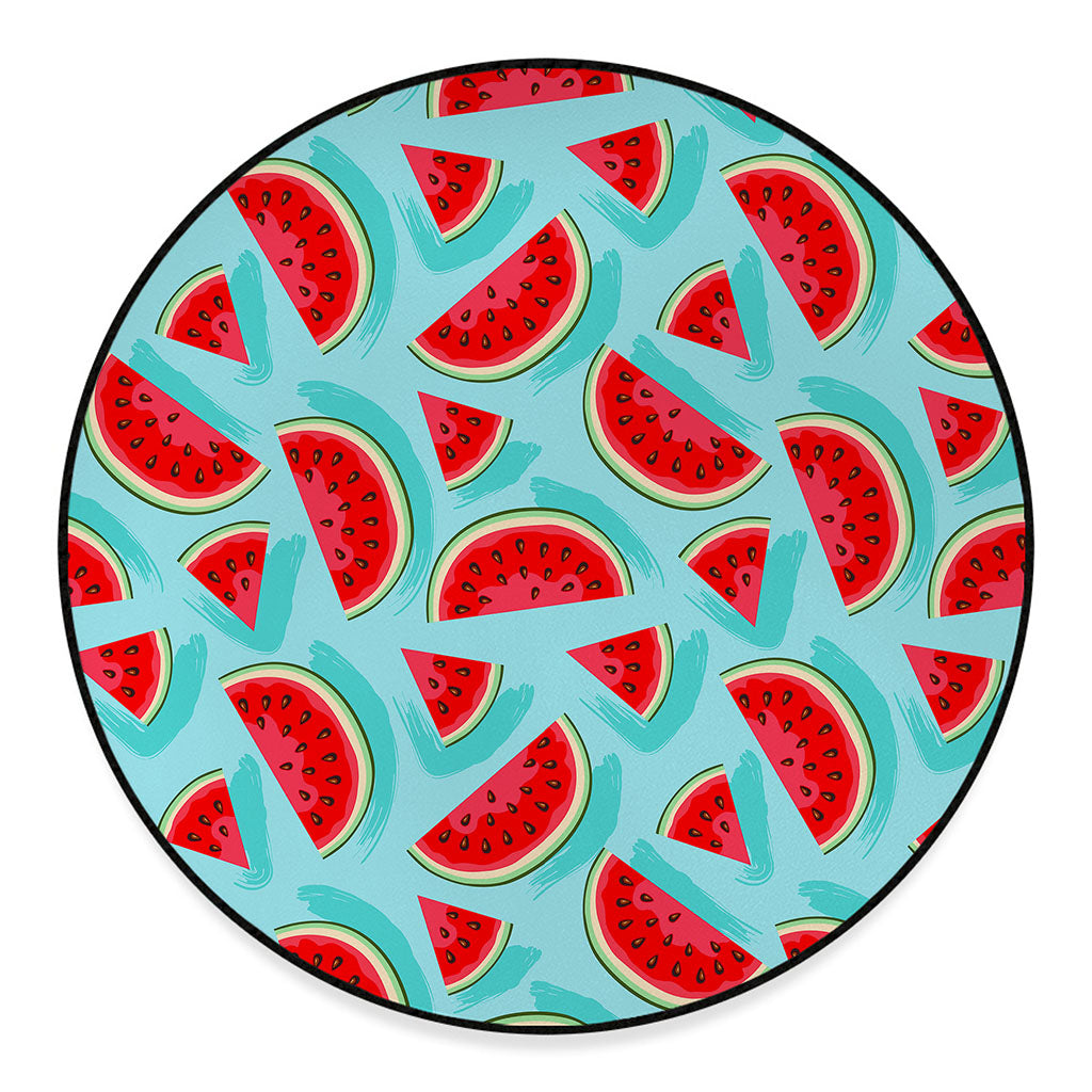 Blue Watermelon Pieces Pattern Print Round Floor Mat
