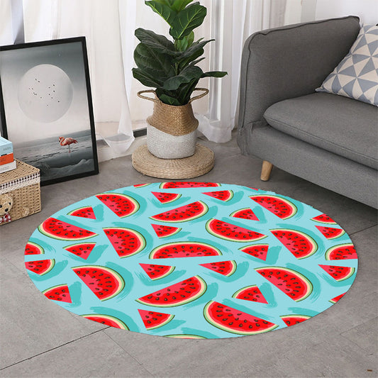 Blue Watermelon Pieces Pattern Print Round Rug