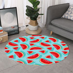 Blue Watermelon Pieces Pattern Print Round Rug