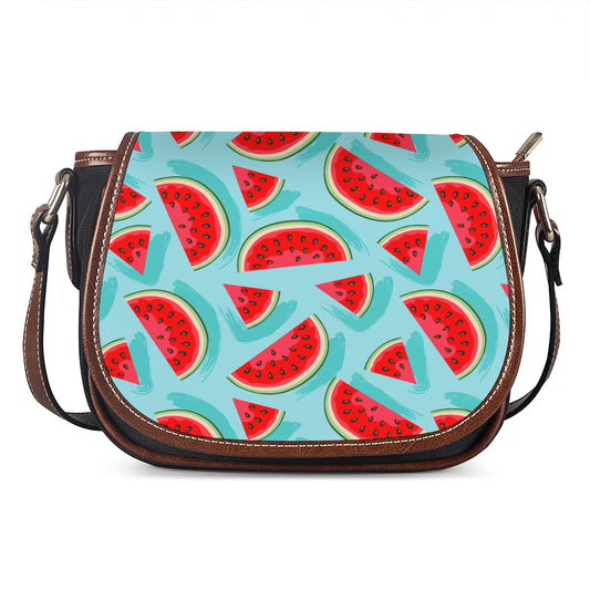 Blue Watermelon Pieces Pattern Print Saddle Bag