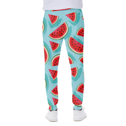 Blue Watermelon Pieces Pattern Print Scuba Joggers