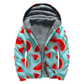 Blue Watermelon Pieces Pattern Print Sherpa Lined Zip Up Hoodie