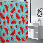 Blue Watermelon Pieces Pattern Print Shower Curtain