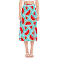 Blue Watermelon Pieces Pattern Print Side Slit Midi Skirt