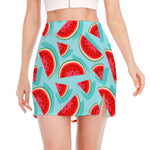 Blue Watermelon Pieces Pattern Print Side Slit Mini Skirt