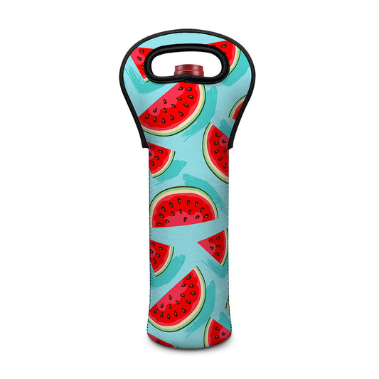 Blue Watermelon Pieces Pattern Print Single Neoprene Wine Tote