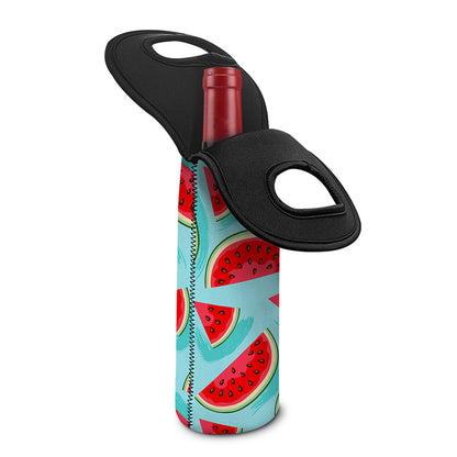 Blue Watermelon Pieces Pattern Print Single Neoprene Wine Tote