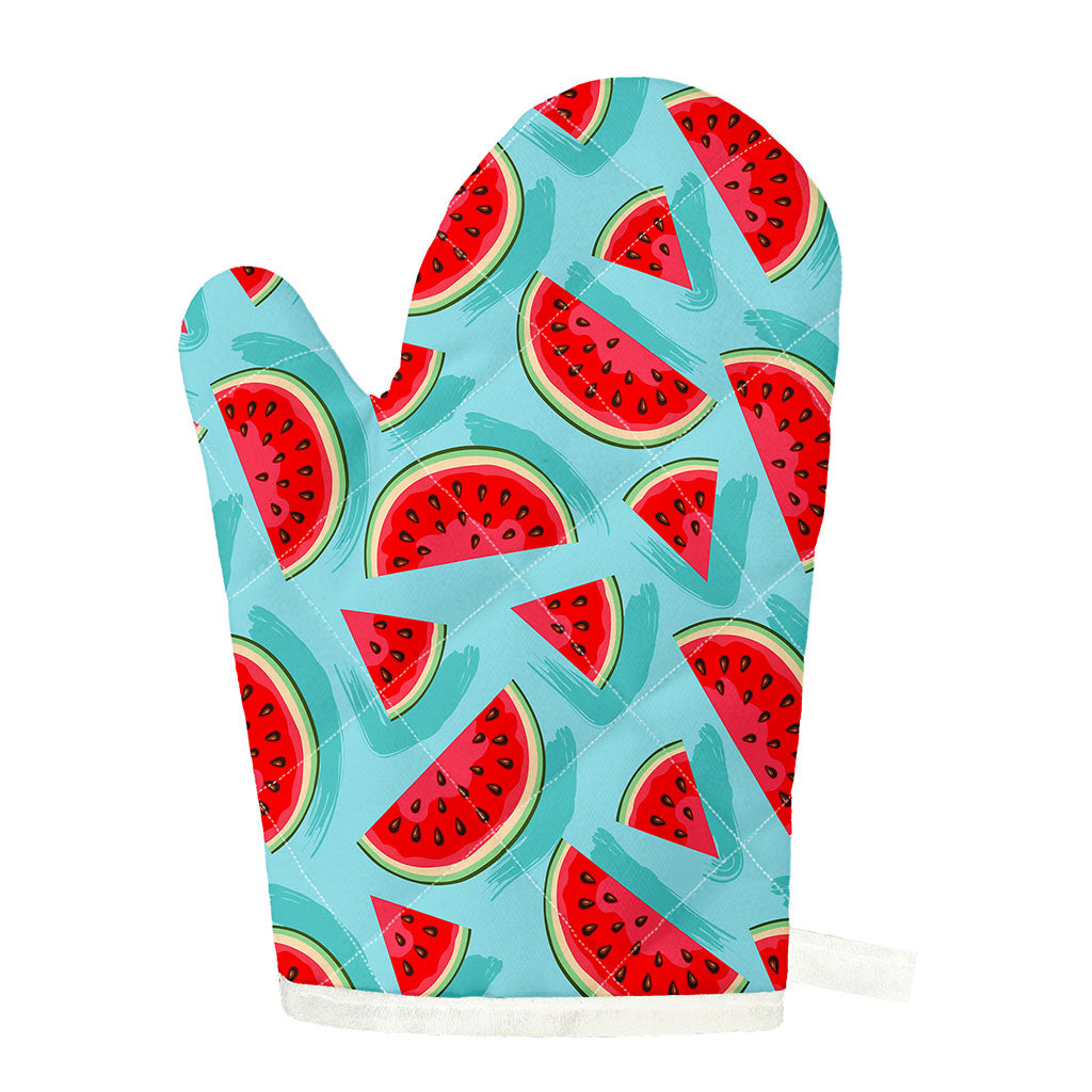 Blue Watermelon Pieces Pattern Print Single Oven Mitt