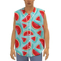 Blue Watermelon Pieces Pattern Print Sleeveless Baseball Jersey
