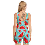 Blue Watermelon Pieces Pattern Print Sleeveless One Piece Swimsuit