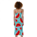 Blue Watermelon Pieces Pattern Print Slim Fit Midi Cami Dress