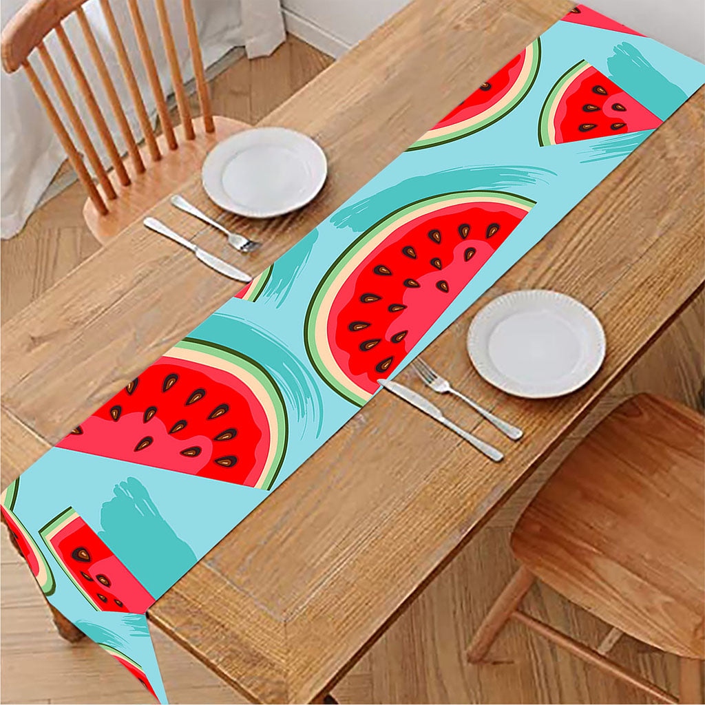Blue Watermelon Pieces Pattern Print Table Runner
