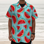 Blue Watermelon Pieces Pattern Print Textured Short Sleeve Shirt