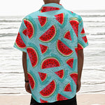 Blue Watermelon Pieces Pattern Print Textured Short Sleeve Shirt