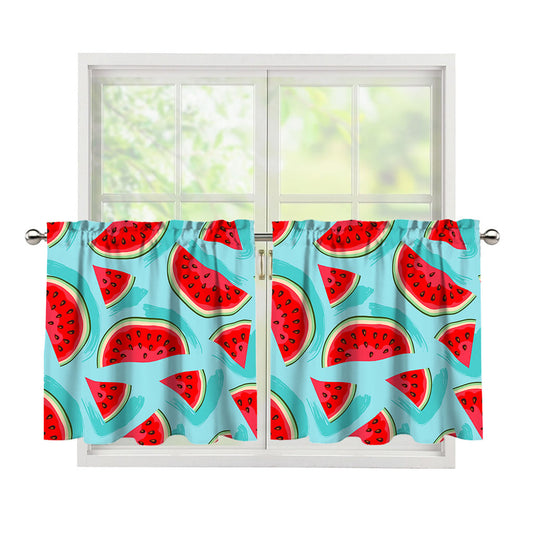 Blue Watermelon Pieces Pattern Print Tier Curtains