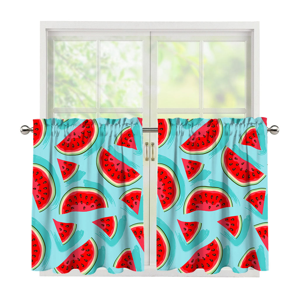 Blue Watermelon Pieces Pattern Print Tier Curtains