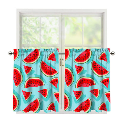 Blue Watermelon Pieces Pattern Print Tier Curtains