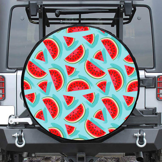 Blue Watermelon Pieces Pattern Print Tire Cover