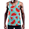 Blue Watermelon Pieces Pattern Print Men's Workout Tank Top