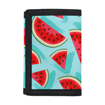 Blue Watermelon Pieces Pattern Print Trifold Wallet