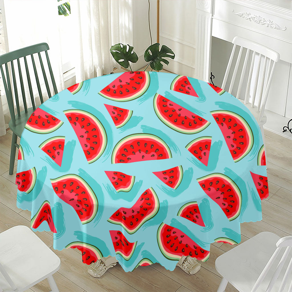 Blue Watermelon Pieces Pattern Print Waterproof Round Tablecloth