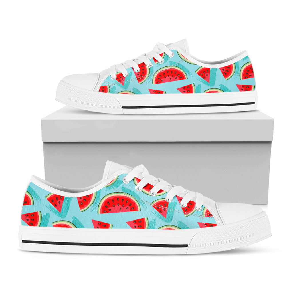 Blue Watermelon Pieces Pattern Print White Low Top Sneakers