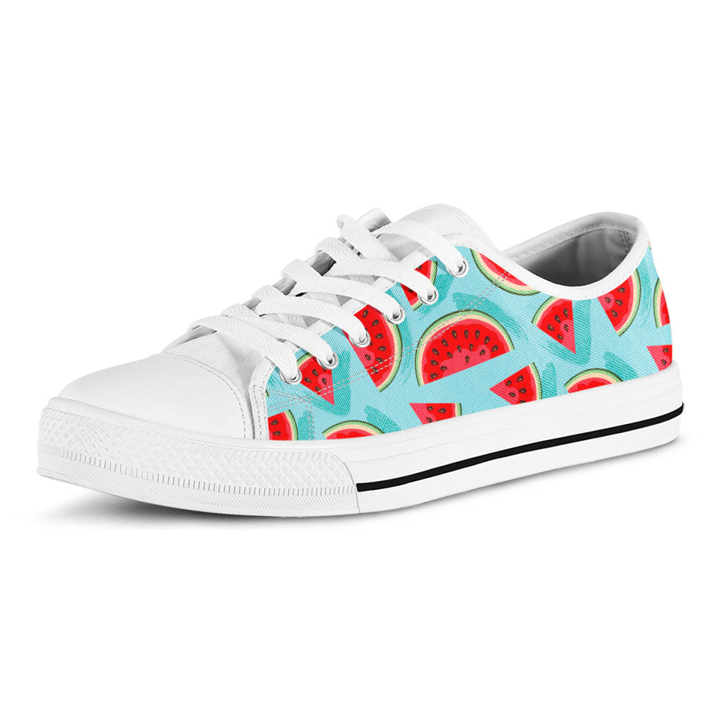 Blue Watermelon Pieces Pattern Print White Low Top Sneakers