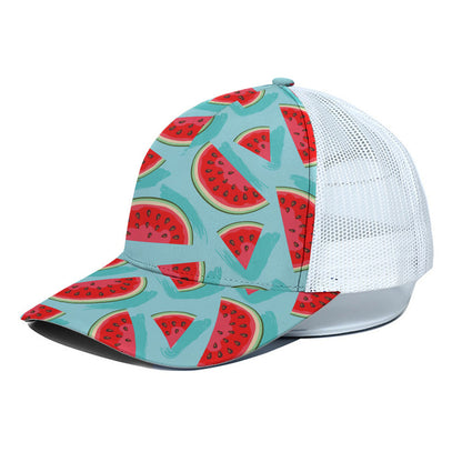 Blue Watermelon Pieces Pattern Print White Mesh Trucker Cap