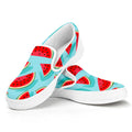 Blue Watermelon Pieces Pattern Print White Slip On Sneakers