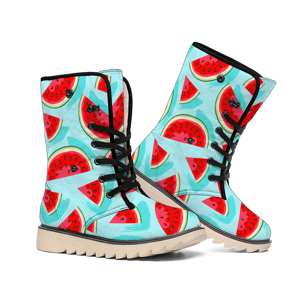 Blue Watermelon Pieces Pattern Print Winter Boots