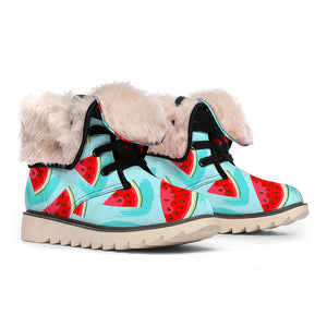 Blue Watermelon Pieces Pattern Print Winter Boots