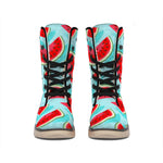 Blue Watermelon Pieces Pattern Print Winter Boots